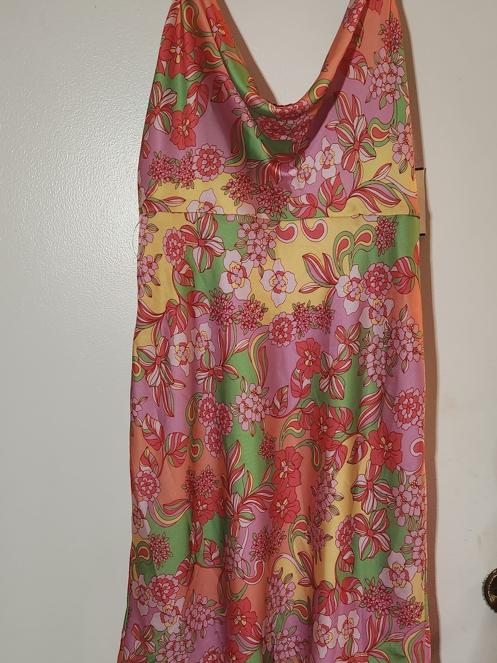 Adelyn Rae Strapless Floral Maxi Dress in Pink, Green & Yellow